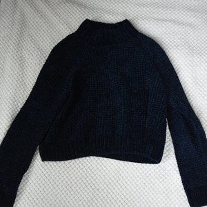 Velvet Blue Cropped Turtleneck